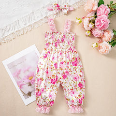 Sewing Pattern Baby Girl Jumpsuit with Headband Lace Slip Toddler Girl Playsuits Floral Baby Summer Clothes Newborn Bloomers
