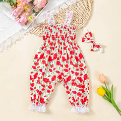 Sewing Pattern Baby Girl Jumpsuit with Headband Lace Slip Toddler Girl Playsuits Floral Baby Summer Clothes Newborn Bloomers