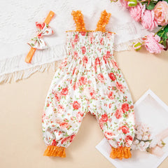 Sewing Pattern Baby Girl Jumpsuit with Headband Lace Slip Toddler Girl Playsuits Floral Baby Summer Clothes Newborn Bloomers
