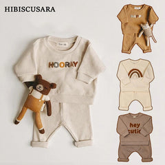 Spring Autumn Baby Boy Girls Sets 100% Cotton Toddler Clothing Hooray Letters Long Sleeved Sweatshirt Pants Infant 2pcs Outfits