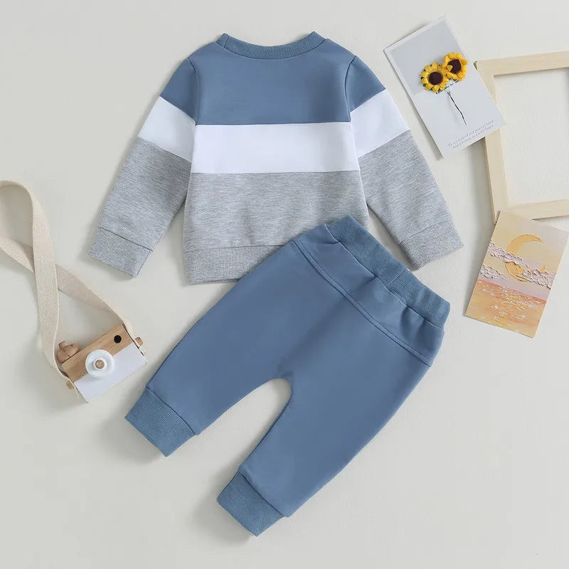 Newborn Baby Boy Pant Sets Autumn Clothes 2 Piece Outfits Contrast Color Long Sleeve Sweatshirt and Elastic Pants Baby Items