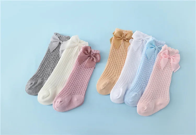 lawadka 0-24M Baby Girl Socks Toddler Big Bow Cotton Summer Mesh Infant Knee Socks Newborn Long Princess Socks For Girls 2024