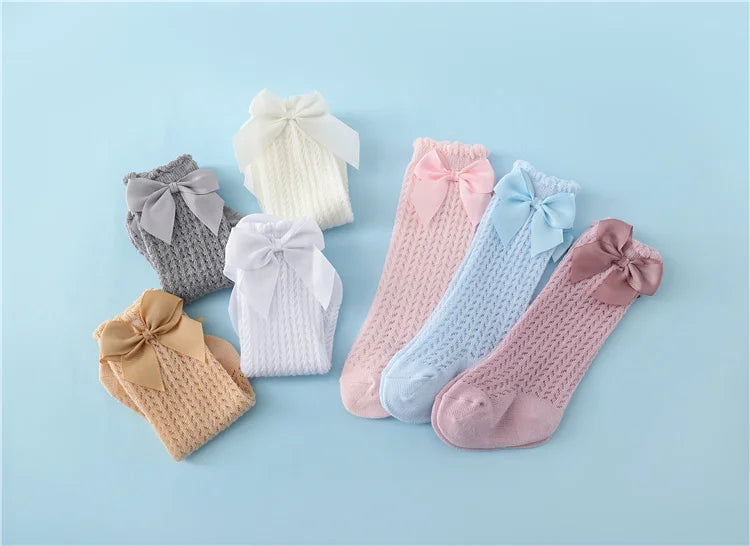 lawadka 0-24M Baby Girl Socks Toddler Big Bow Cotton Summer Mesh Infant Knee Socks Newborn Long Princess Socks For Girls 2024