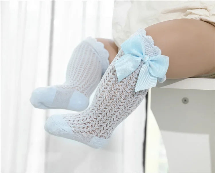 lawadka 0-24M Baby Girl Socks Toddler Big Bow Cotton Summer Mesh Infant Knee Socks Newborn Long Princess Socks For Girls 2024