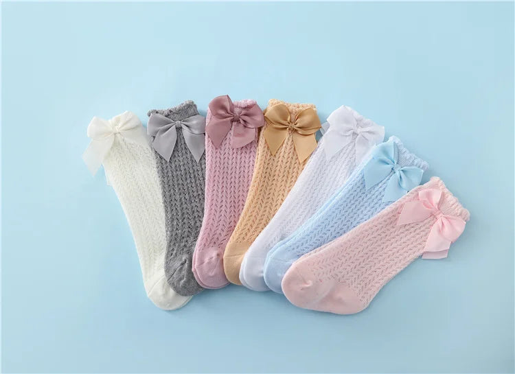 lawadka 0-24M Baby Girl Socks Toddler Big Bow Cotton Summer Mesh Infant Knee Socks Newborn Long Princess Socks For Girls 2024