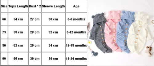 0-24M Newborn Baby Knitted Sweater Jumpsuits Autumn Winter Soft Warm Romper Boys Girls Hooded Bear EarJumpsuits Jackets