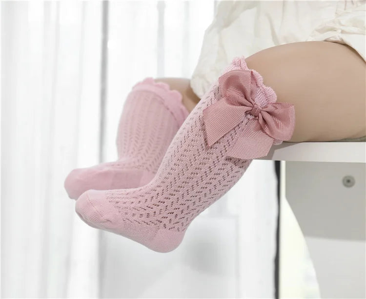 lawadka 0-24M Baby Girl Socks Toddler Big Bow Cotton Summer Mesh Infant Knee Socks Newborn Long Princess Socks For Girls 2024