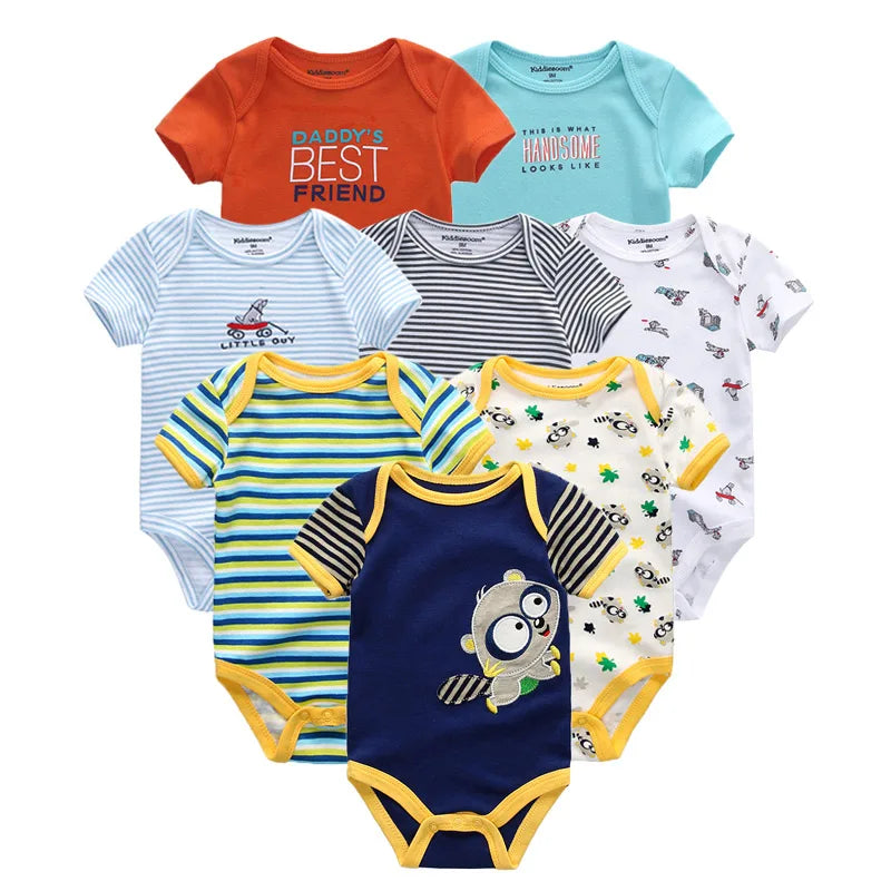 8 PCS/lot summer short sleeve baby boy bodysuit baby boy jumpsuit set ropa bebe baby boy clothes