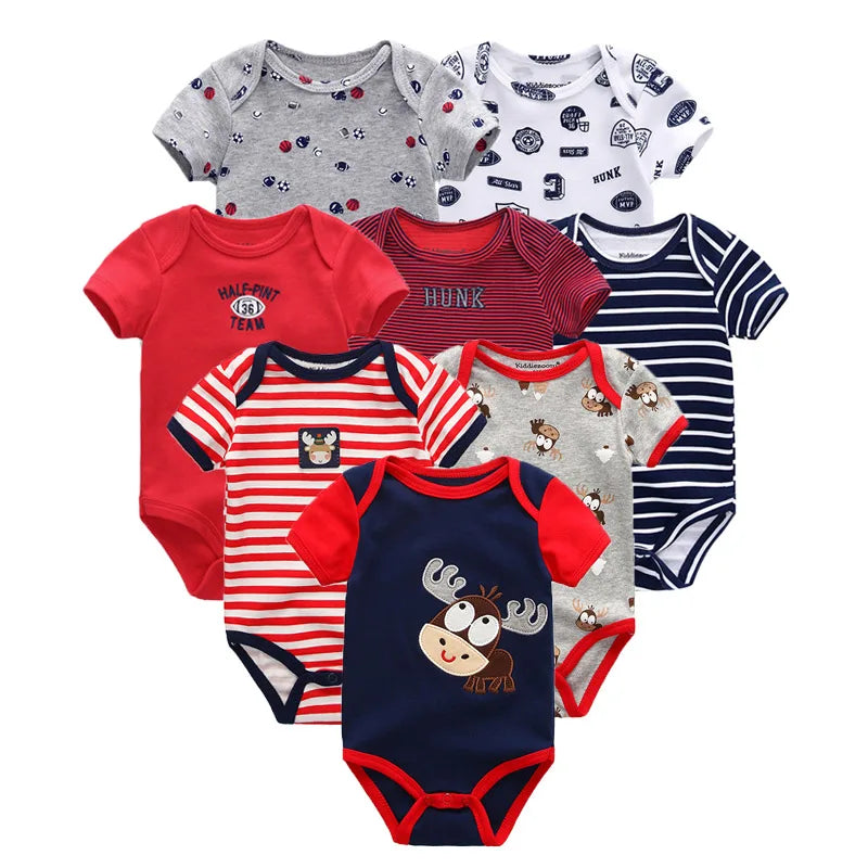 8 PCS/lot summer short sleeve baby boy bodysuit baby boy jumpsuit set ropa bebe baby boy clothes