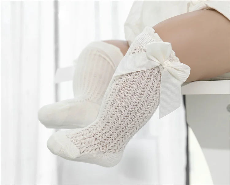 lawadka 0-24M Baby Girl Socks Toddler Big Bow Cotton Summer Mesh Infant Knee Socks Newborn Long Princess Socks For Girls 2024