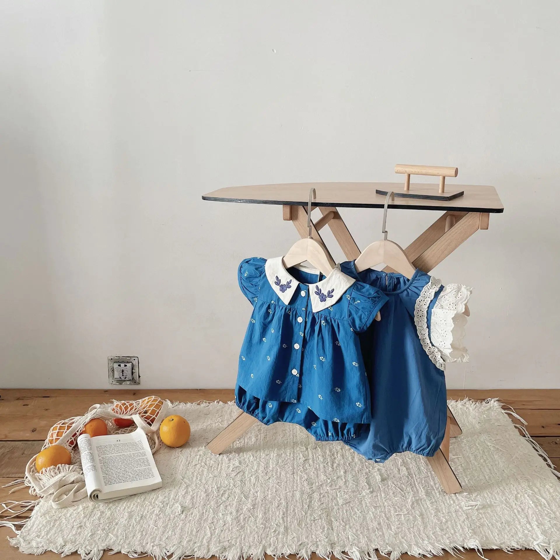 Summer New Baby Puff Sleeve Set Flower Embroidery Infant Girl Vintage Cardigan+Shorts 2PCS Suit Toddler Casual Outfits