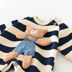 MILANCEL One Piece Baby Rompers Thicken Lining Boys Clothes Striped Infant Girls Jumpsuits Bear Outfit