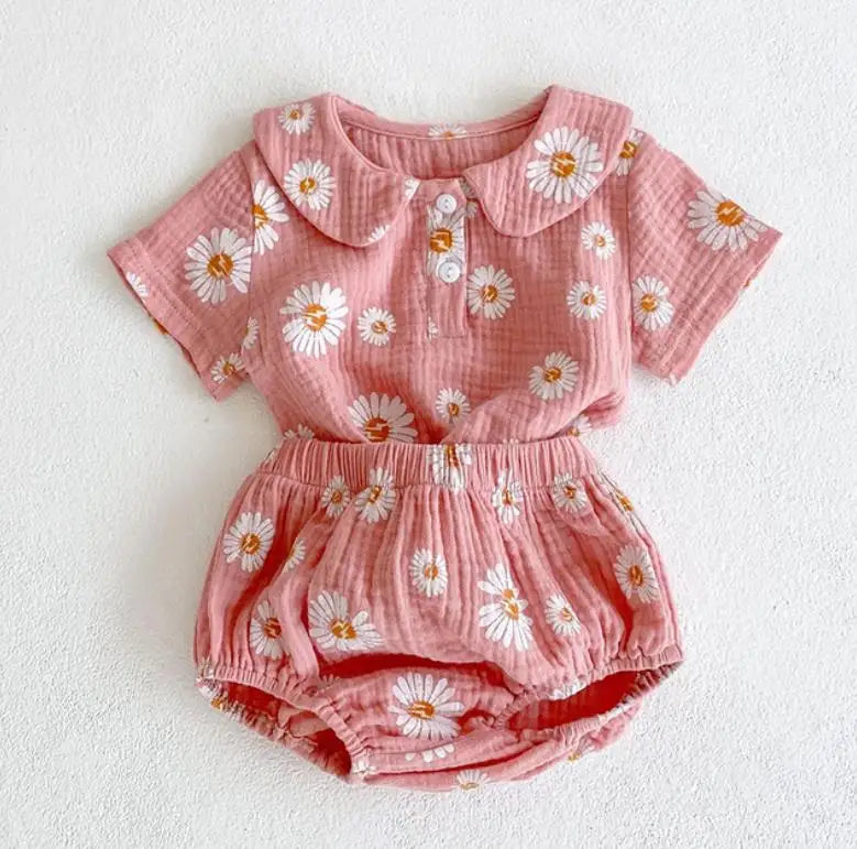 Baby Girls Clothes Set 2024 New Flower T-shirt+PP Shorts Summer Newborn Baby Girls Clothes Infant Baby Girls Clothing Suit