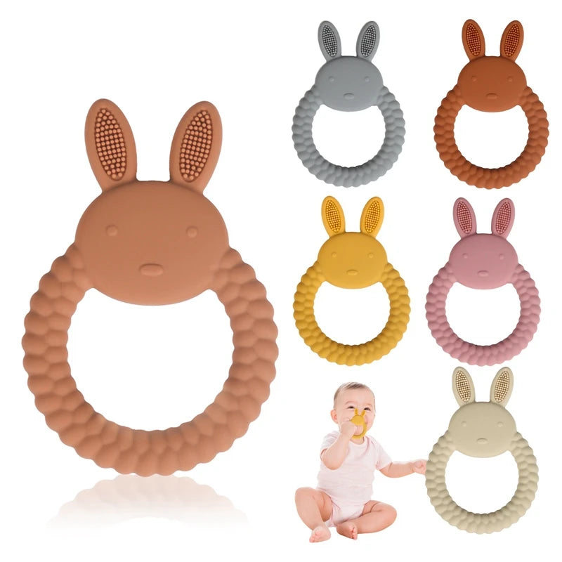 1pc Baby Silicone Teether Cartoon Rabbit Rodent Teething Ring Food Grade Diy Accessories Teething Molar Toys Infant Rattle Toy