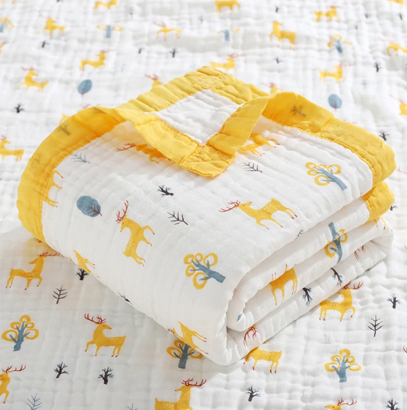 Baby blanket cotton 6 layers newborn swaddle blanket cartoon high-density breathable children's blanket