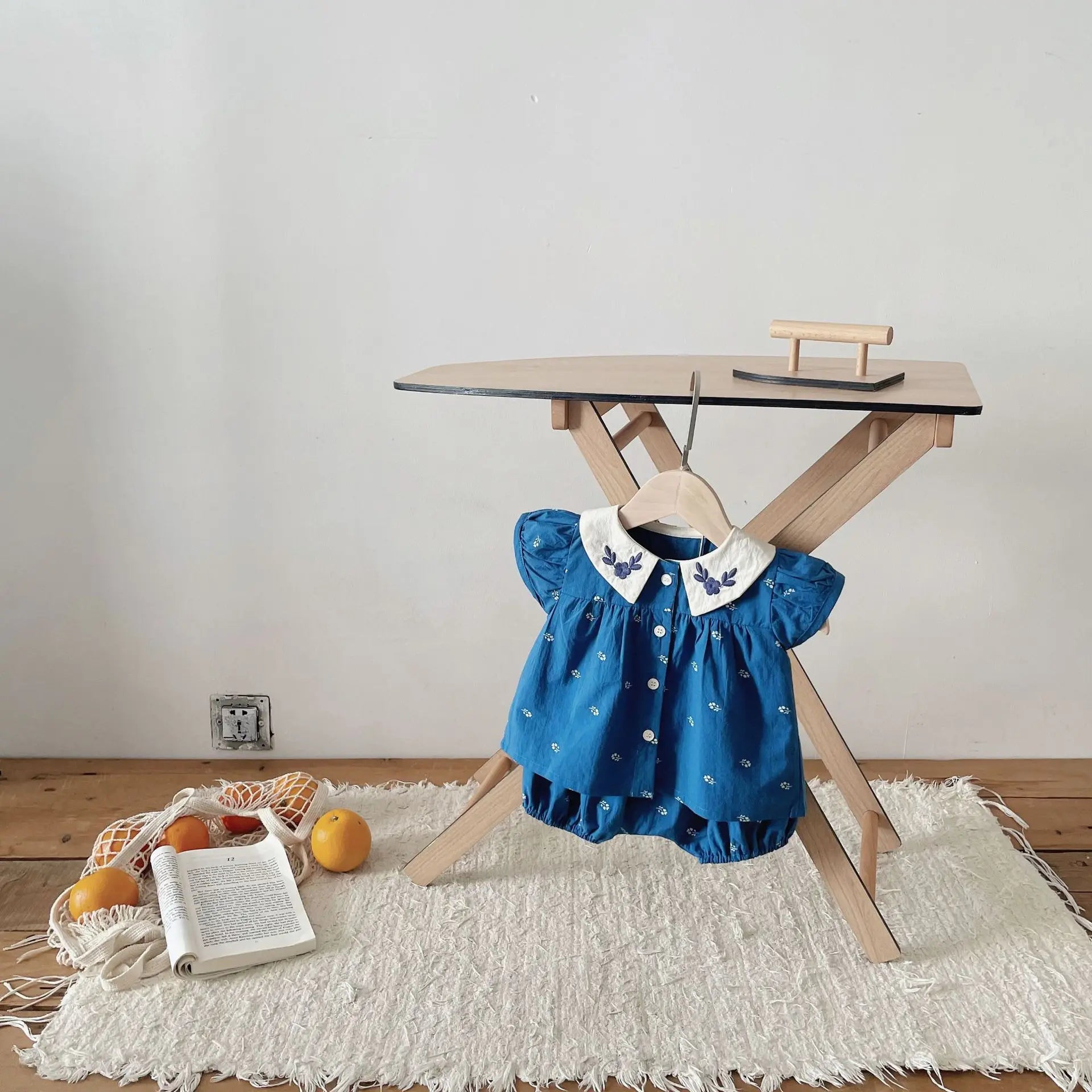 Summer New Baby Puff Sleeve Set Flower Embroidery Infant Girl Vintage Cardigan+Shorts 2PCS Suit Toddler Casual Outfits