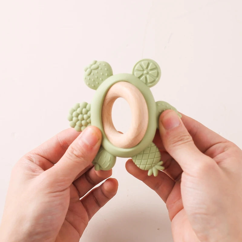 1PC Baby Silicone Teether Dental Toys BPA Free Silicone Wooden Teether Ring Bracelet Kid Gift Children Goods Baby Teething Toy