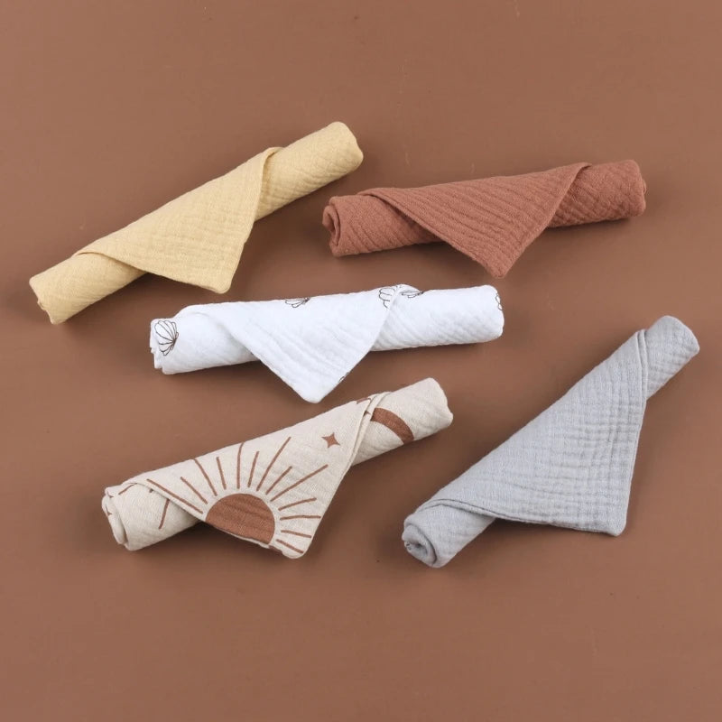 5PCS Soft Absorbent Gauze Cotton Baby Towels Wipe Face Cloths Towel Face Handkerchief Baby Bathing Feeding Washcloth