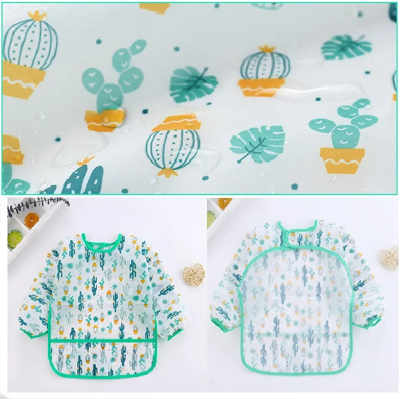 New Baby Bib Cartoon Toddler Waterproof Long Sleeve Child's Feeding Apron Baby Cute Art Smock Clothing Baby Stuff for 0-6 Years