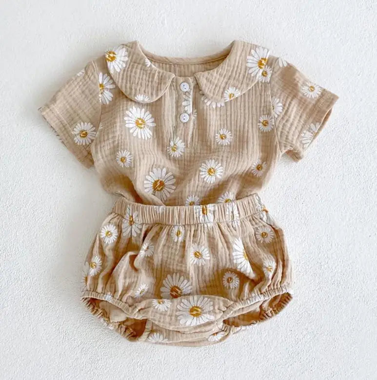 Baby Girls Clothes Set 2024 New Flower T-shirt+PP Shorts Summer Newborn Baby Girls Clothes Infant Baby Girls Clothing Suit