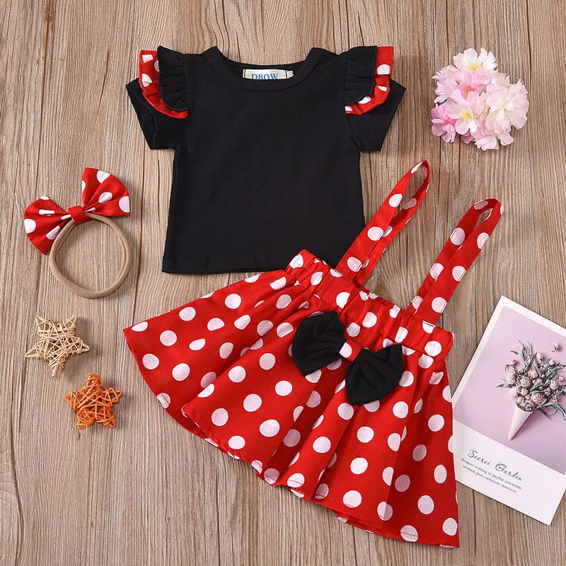 2Pcs/Set Cartoon Polka Dot Baby Girl Evening Dresses Bow Kids Birthday Party Princess Toddler Children Clothes Suit 0 To 3Years