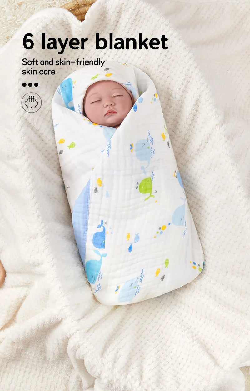 Baby blanket cotton 6 layers newborn swaddle blanket cartoon high-density breathable children's blanket