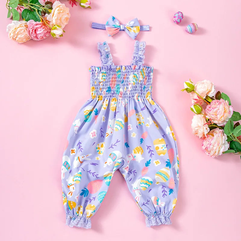 Sewing Pattern Baby Girl Jumpsuit with Headband Lace Slip Toddler Girl Playsuits Floral Baby Summer Clothes Newborn Bloomers