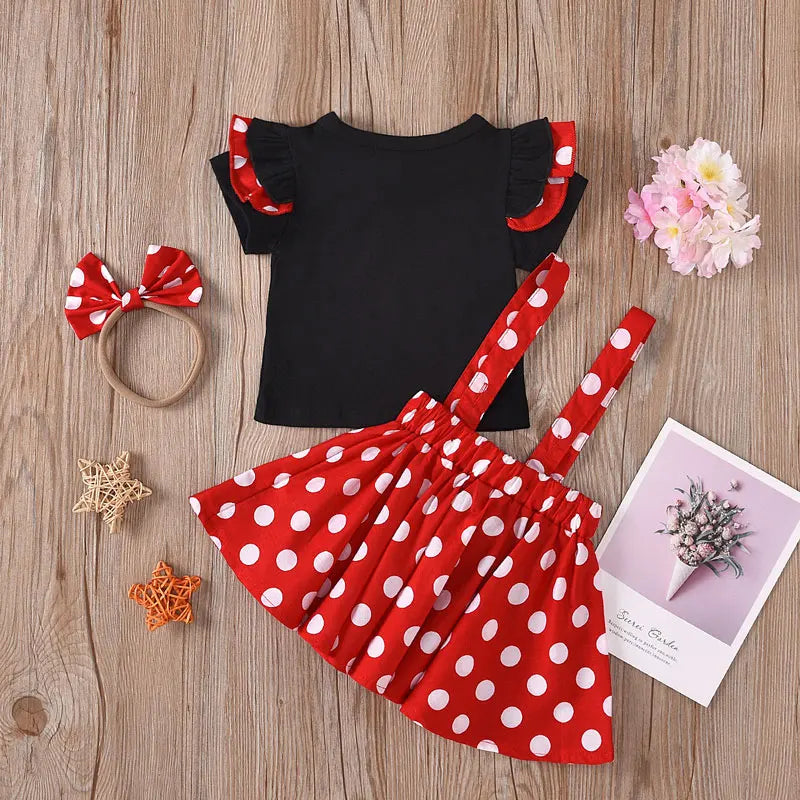 2Pcs/Set Cartoon Polka Dot Baby Girl Evening Dresses Bow Kids Birthday Party Princess Toddler Children Clothes Suit 0 To 3Years