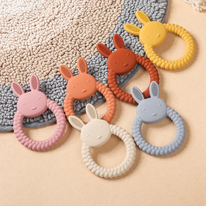 1pc Baby Silicone Teether Cartoon Rabbit Rodent Teething Ring Food Grade Diy Accessories Teething Molar Toys Infant Rattle Toy