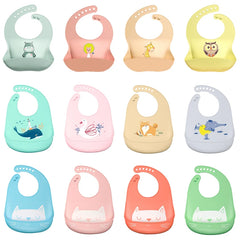 Waterproof Baby Bibs Baby Stuff Cute Cartoon Animal Printed Kids Bib Girl Boy Adjustable Soft Silicone Bib Baby Feeding Stuff