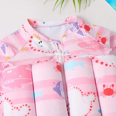 Children's Buoyancy Swimsuit Cartoon Print Swimwear Kid One-Piece Floating Rash Guards Bathing Clothes Boys Girls Swimming Suits