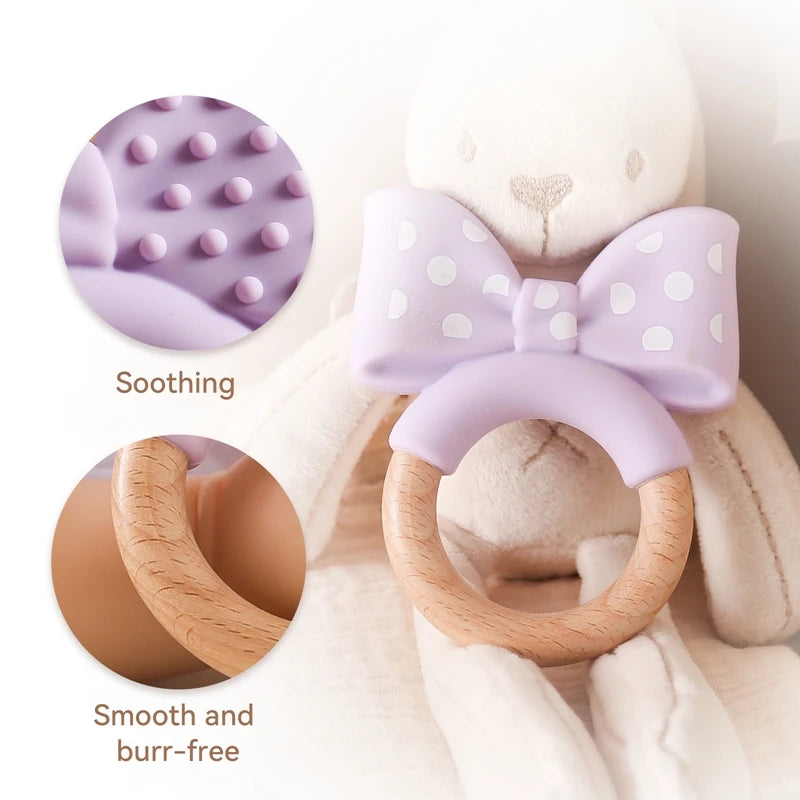 1PC Baby Silicone Teether Dental Toys BPA Free Silicone Wooden Teether Ring Bracelet Kid Gift Children Goods Baby Teething Toy