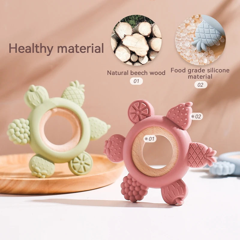 1PC Baby Silicone Teether Dental Toys BPA Free Silicone Wooden Teether Ring Bracelet Kid Gift Children Goods Baby Teething Toy