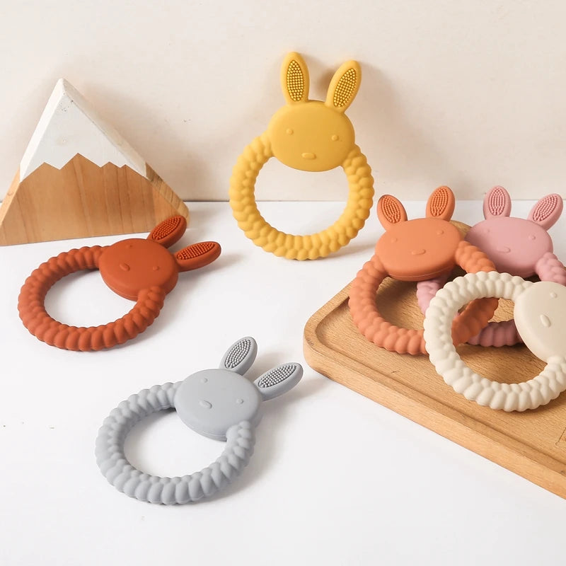 1pc Baby Silicone Teether Cartoon Rabbit Rodent Teething Ring Food Grade Diy Accessories Teething Molar Toys Infant Rattle Toy