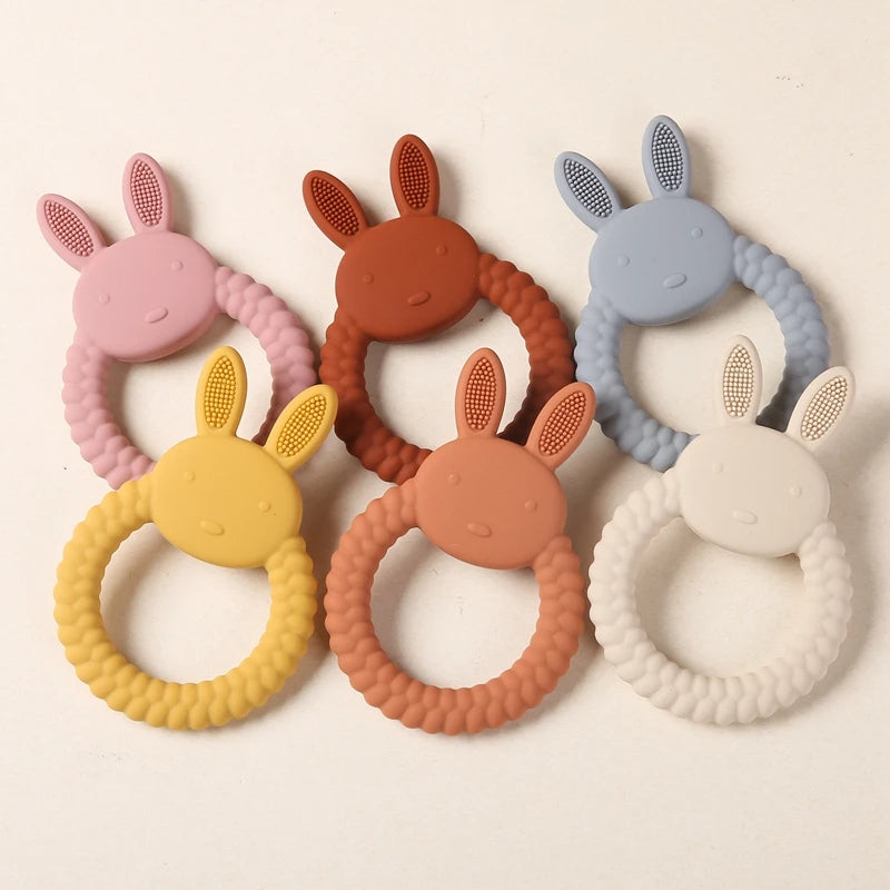 1pc Baby Silicone Teether Cartoon Rabbit Rodent Teething Ring Food Grade Diy Accessories Teething Molar Toys Infant Rattle Toy