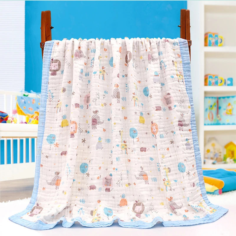 Baby blanket cotton 6 layers newborn swaddle blanket cartoon high-density breathable children's blanket