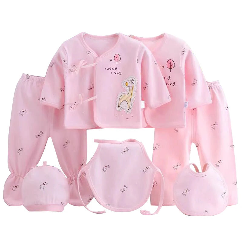 7Piece Spring Newborn Baby Stuff Toddler Clothes Cartoon Cute Cotton T-shirt+Pants+Hats Infant Boys Girls Clothing Set BC316