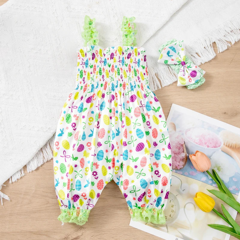Sewing Pattern Baby Girl Jumpsuit with Headband Lace Slip Toddler Girl Playsuits Floral Baby Summer Clothes Newborn Bloomers