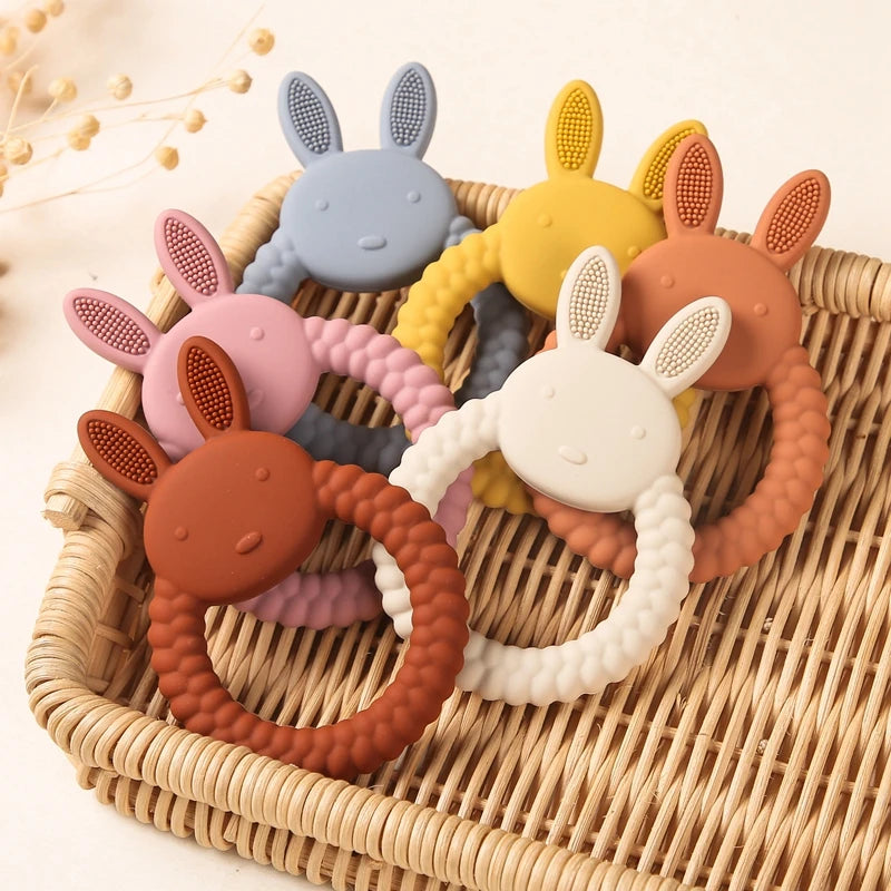 1pc Baby Silicone Teether Cartoon Rabbit Rodent Teething Ring Food Grade Diy Accessories Teething Molar Toys Infant Rattle Toy