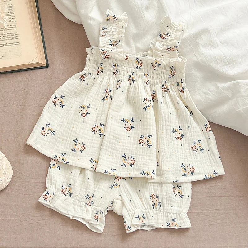 Baby Girls Clothes Set 2024 New Flower T-shirt+PP Shorts Summer Newborn Baby Girls Clothes Infant Baby Girls Clothing Suit
