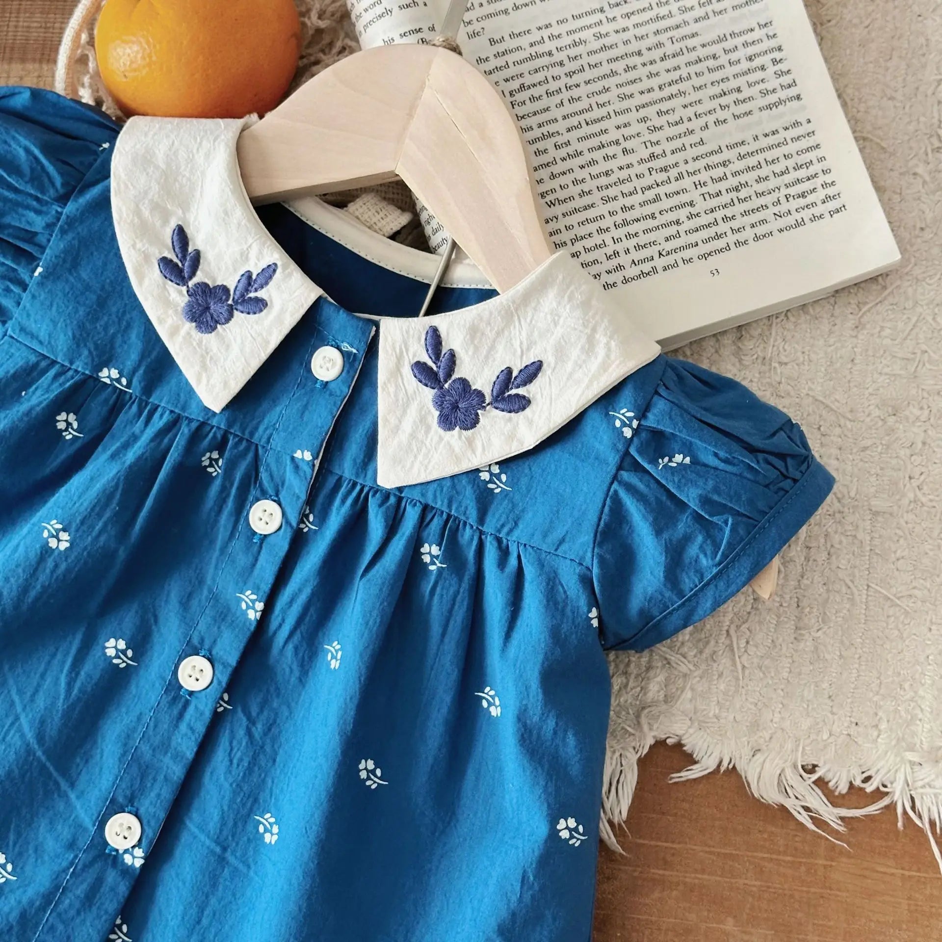 Summer New Baby Puff Sleeve Set Flower Embroidery Infant Girl Vintage Cardigan+Shorts 2PCS Suit Toddler Casual Outfits