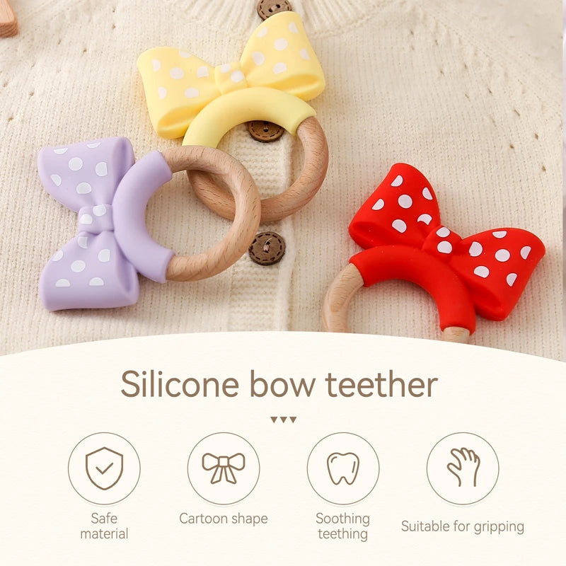 1PC Baby Silicone Teether Dental Toys BPA Free Silicone Wooden Teether Ring Bracelet Kid Gift Children Goods Baby Teething Toy