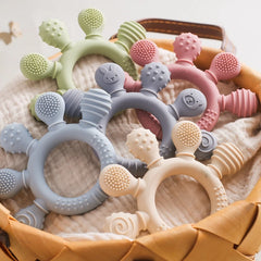 1PC Baby Silicone Teether Dental Toys BPA Free Silicone Wooden Teether Ring Bracelet Kid Gift Children Goods Baby Teething Toy