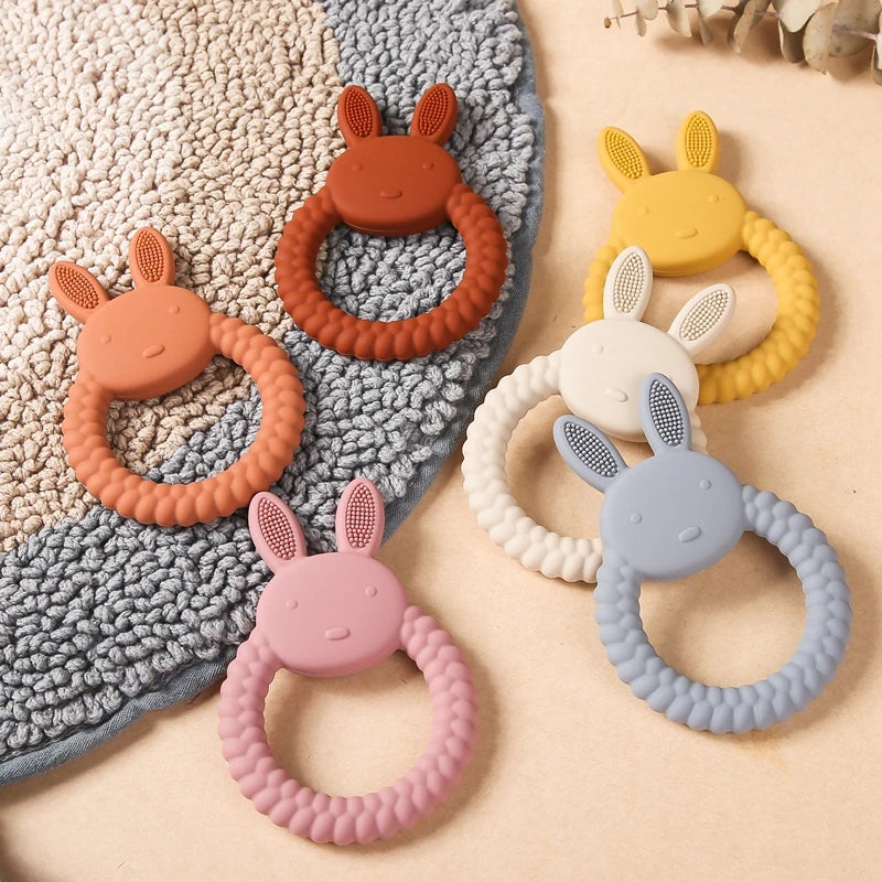 1pc Baby Silicone Teether Cartoon Rabbit Rodent Teething Ring Food Grade Diy Accessories Teething Molar Toys Infant Rattle Toy