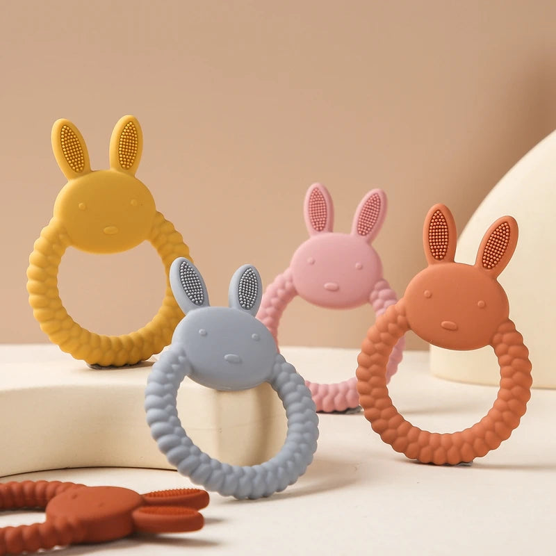 1pc Baby Silicone Teether Cartoon Rabbit Rodent Teething Ring Food Grade Diy Accessories Teething Molar Toys Infant Rattle Toy