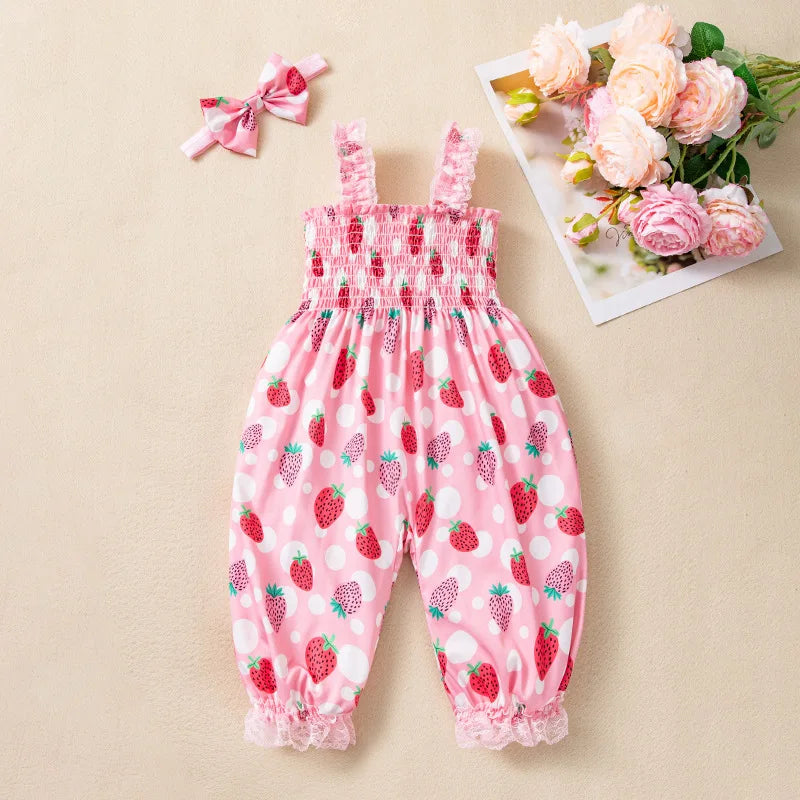 Sewing Pattern Baby Girl Jumpsuit with Headband Lace Slip Toddler Girl Playsuits Floral Baby Summer Clothes Newborn Bloomers