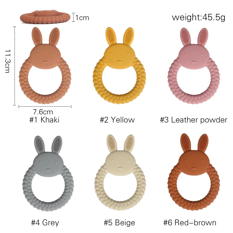 1pc Baby Silicone Teether Cartoon Rabbit Rodent Teething Ring Food Grade Diy Accessories Teething Molar Toys Infant Rattle Toy