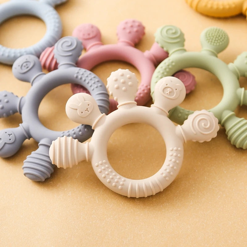 1PC Baby Silicone Teether Dental Toys BPA Free Silicone Wooden Teether Ring Bracelet Kid Gift Children Goods Baby Teething Toy