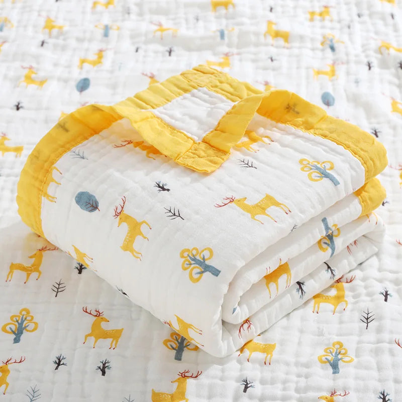 Baby blanket cotton 6 layers newborn swaddle blanket cartoon high-density breathable children's blanket