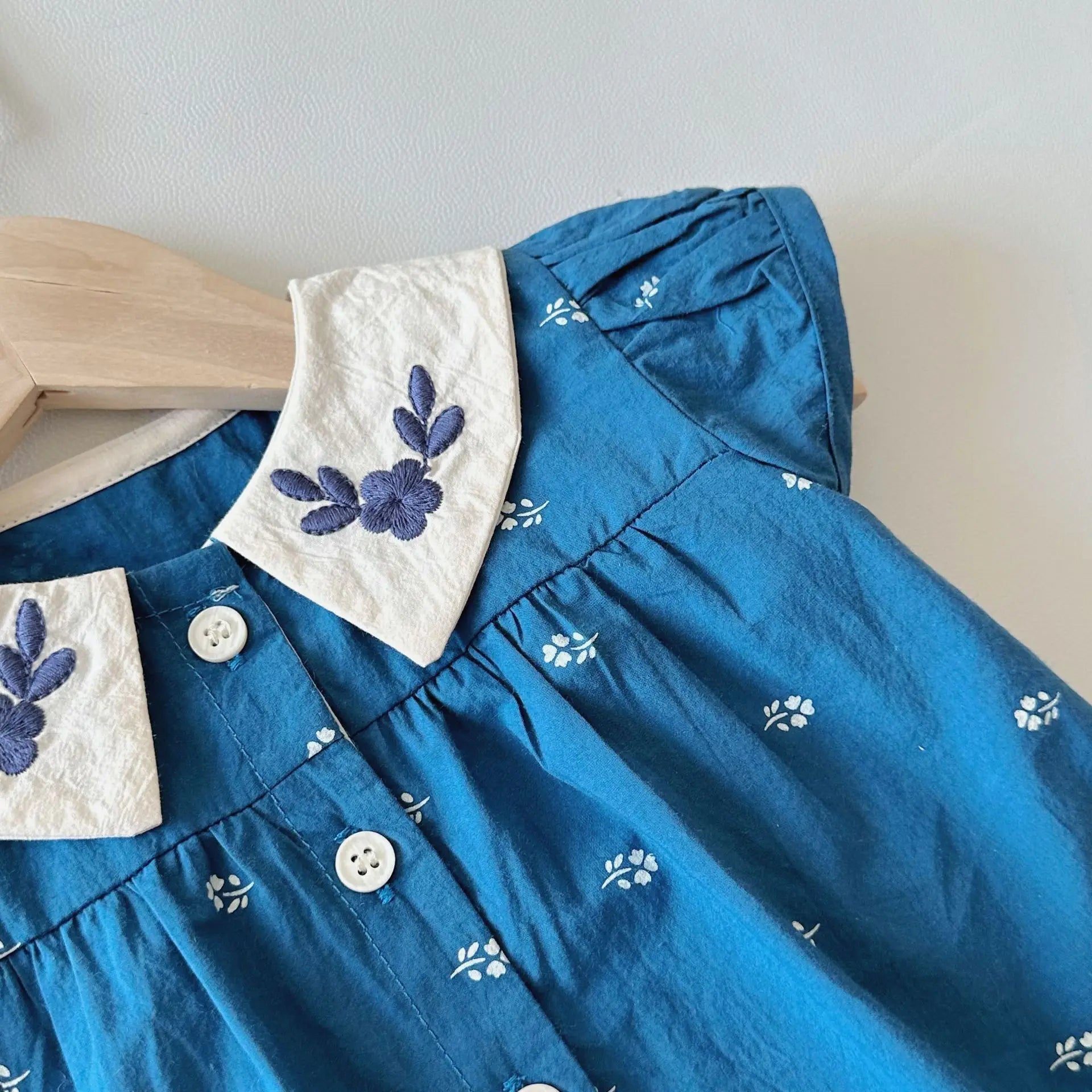 Summer New Baby Puff Sleeve Set Flower Embroidery Infant Girl Vintage Cardigan+Shorts 2PCS Suit Toddler Casual Outfits